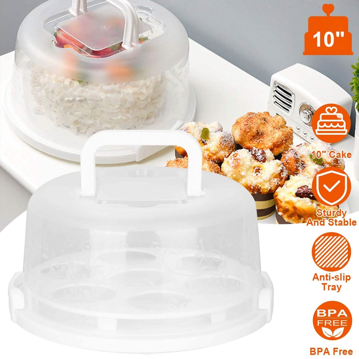 10" Cake Storage Container with Handle Plastic Cake Box - A-1 Thread Vault
