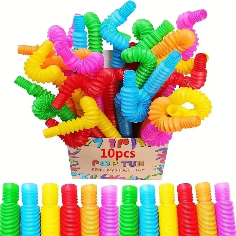 10-Pack: Sensory Pop Plastic Fidget Tubes Toy Set - A-1 Thread Vault
