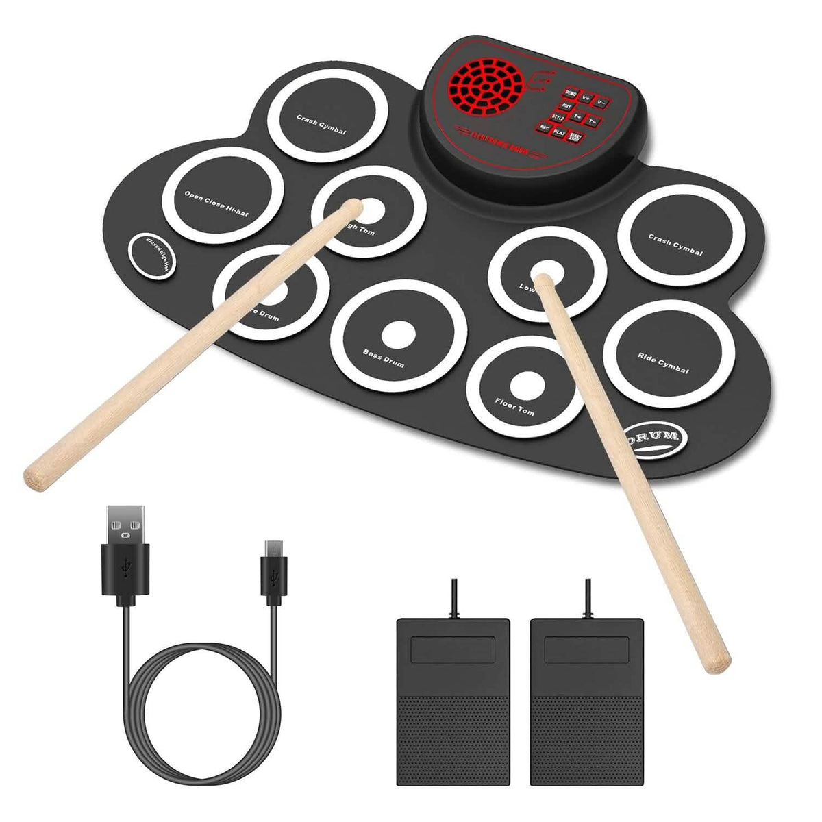 10 Pads Electric Drum Set Foldable - A-1 Thread Vault