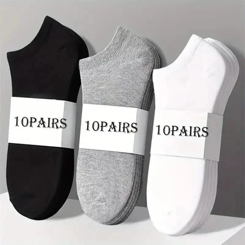 10-Pairs: Men's Solid Sport Low Cut Socks, Breathable Sweat-absorbing Comfy Soft Casual Simple Style Socks - A-1 Thread Vault