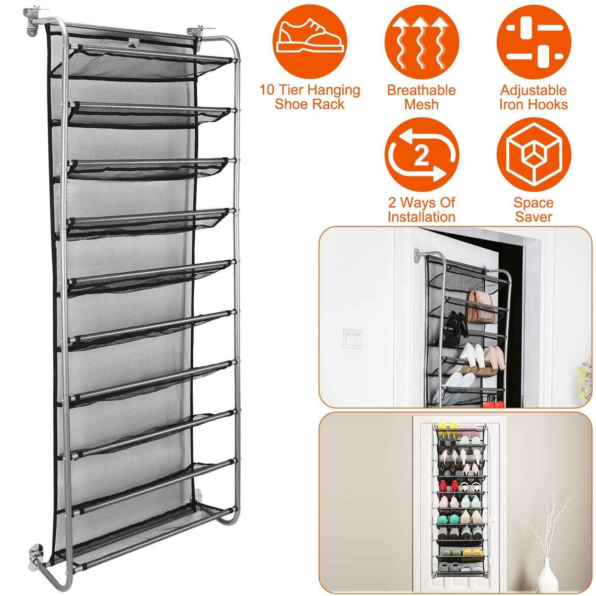 10-Tier Over the Door Shoe Rack Organizer Holder Hanging Storage Shelf - A-1 Thread Vault