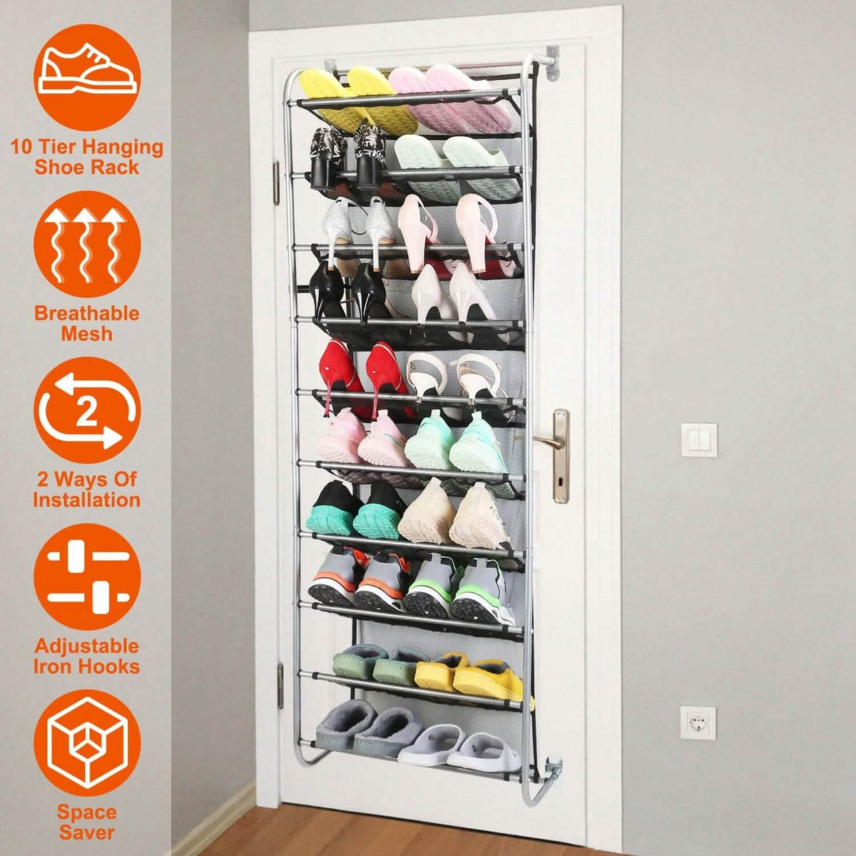 10-Tier Over the Door Shoe Rack Organizer Holder Hanging Storage Shelf - A-1 Thread Vault
