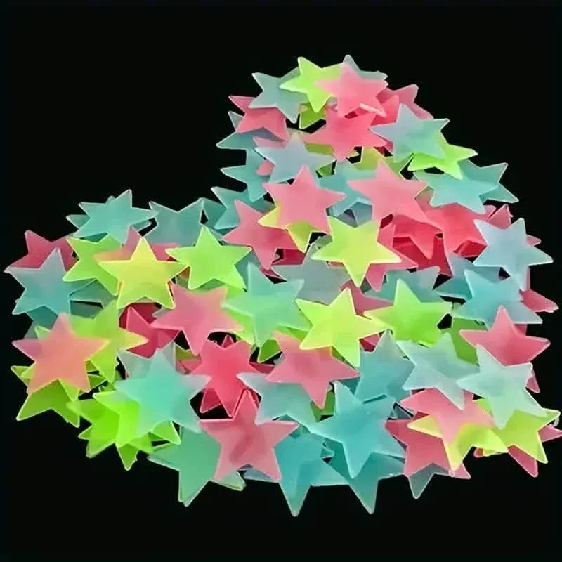 100-Pieces: Glow-in-the-Dark Fluorescent Wall & Ceiling Star Stickers - A-1 Thread Vault