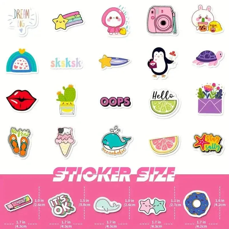 100-Pieces: VSCO Sticker Pack - Cute Cartoon Designs, Waterproof Vinyl Decals for Laptops, Water Bottles & Luggage - A-1 Thread Vault