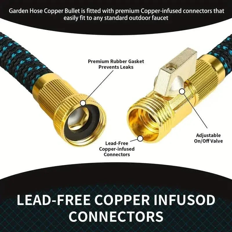 100ft Lightweight & No-Kink Flexible Garden Hose - 8 Function Nozzle, 3/4 Inch Solid Brass Fittings - A-1 Thread Vault