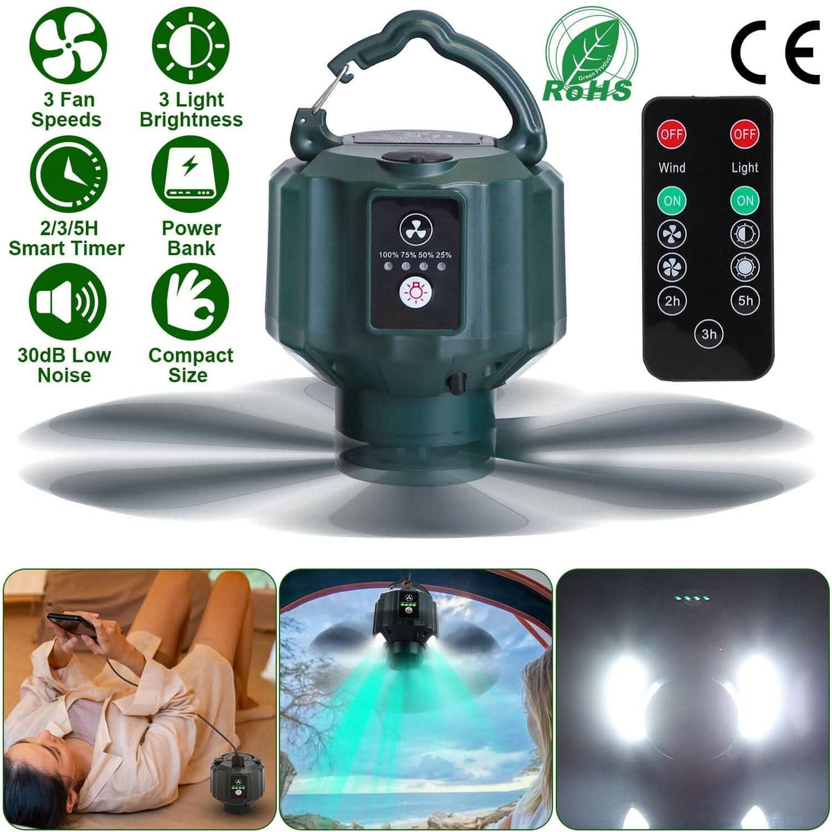 10400mAh USB Battery Powered Hanging Tent Lantern Fan Power Bank - A-1 Thread Vault
