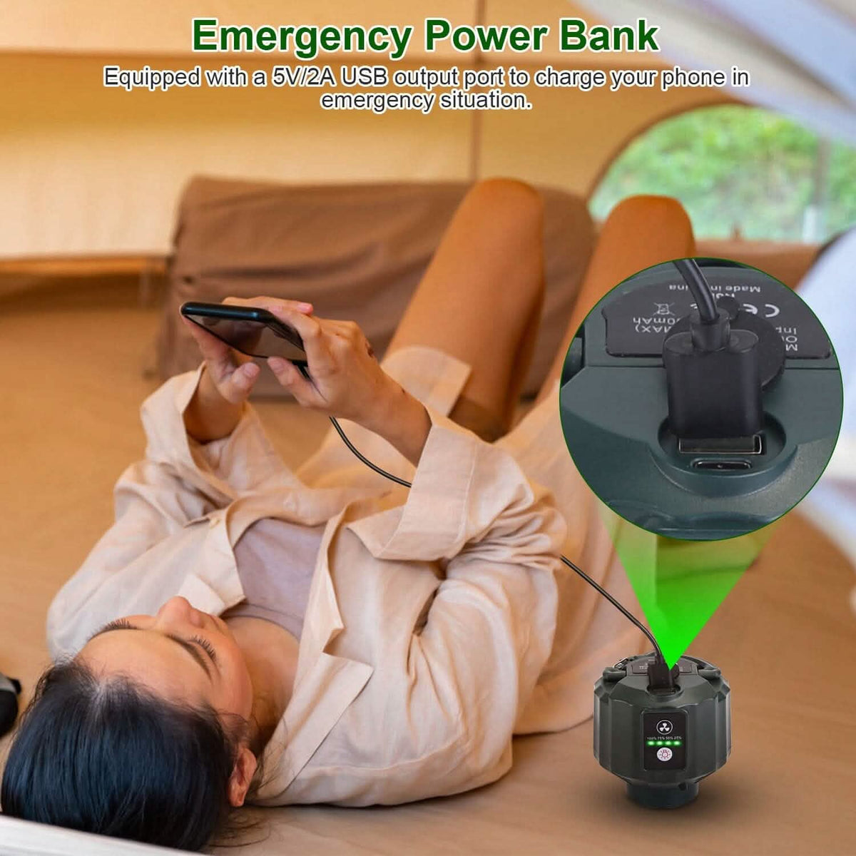 10400mAh USB Battery Powered Hanging Tent Lantern Fan Power Bank - A-1 Thread Vault