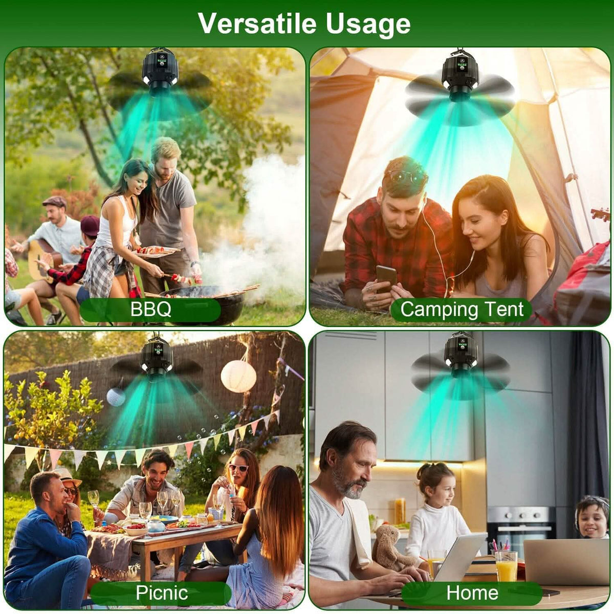 10400mAh USB Battery Powered Hanging Tent Lantern Fan Power Bank - A-1 Thread Vault