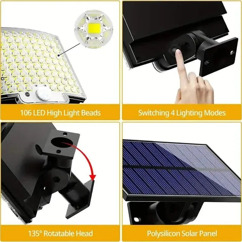 106LED Super Bright Motion Sensor Solar Power LED Garden Wall Light - A-1 Thread Vault