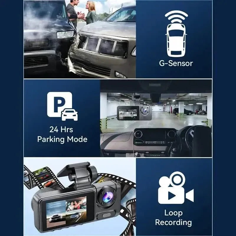 1080P Triple Dash Cam Front, Inside and Rear with 32GB Card, Night Vision, HDR & More - A-1 Thread Vault