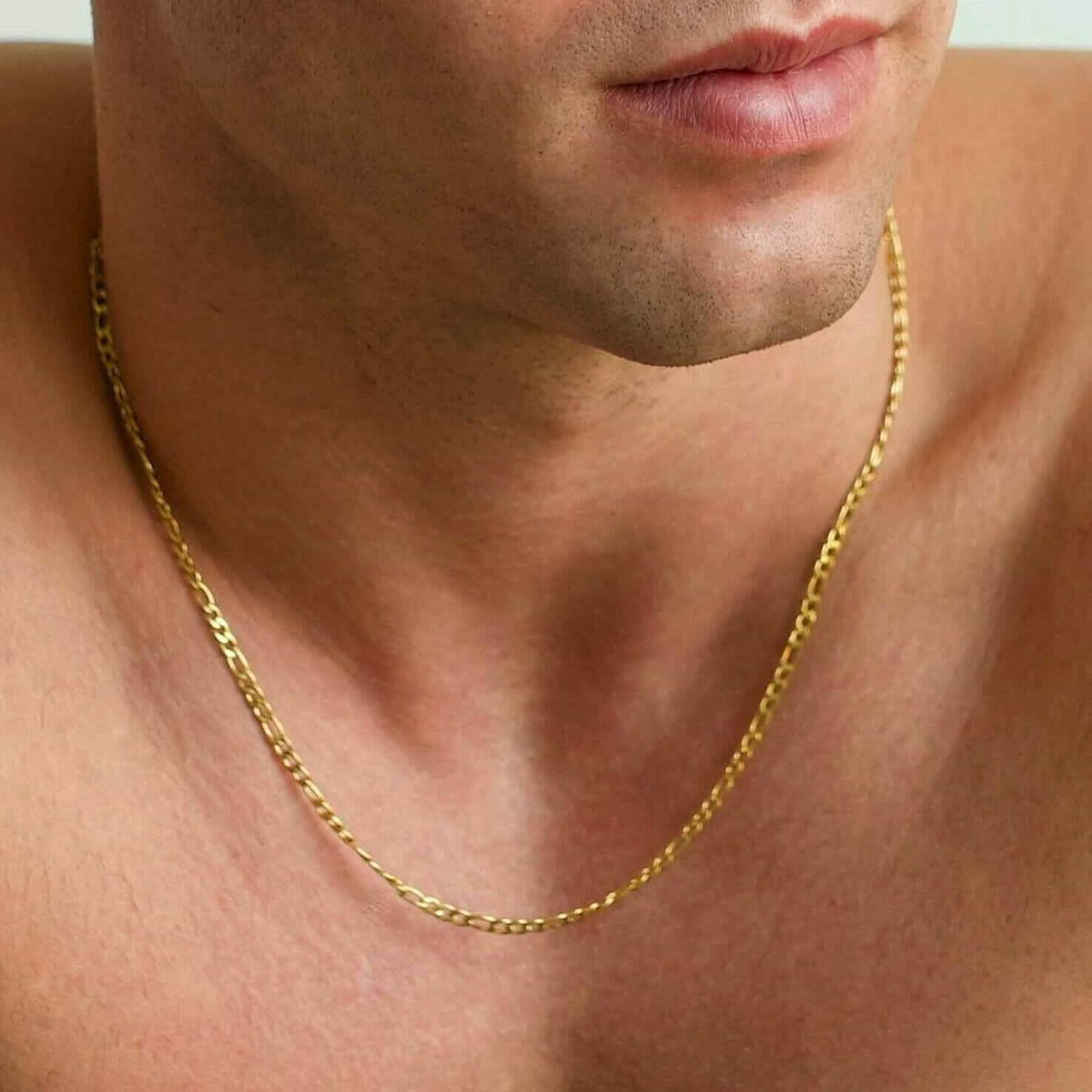 10K Solid Gold 3MM Italian Figaro Chain Link Pendant Necklace - A-1 Thread Vault