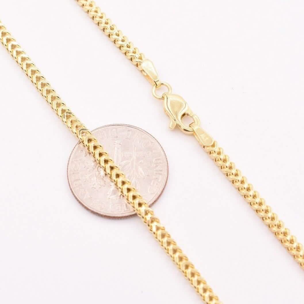 10K Yellow Gold 2MM Wheat Franco Box Chain Pendant Necklace - A-1 Thread Vault