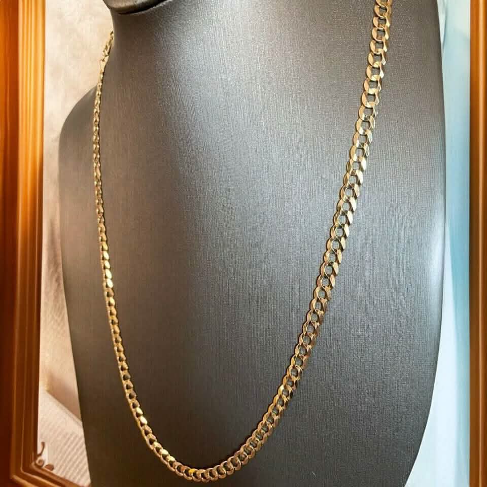 10k Yellow Gold 5MM Curb Chain Cuban Link Necklace 16"-30" Made In Italy - A-1 Thread Vault