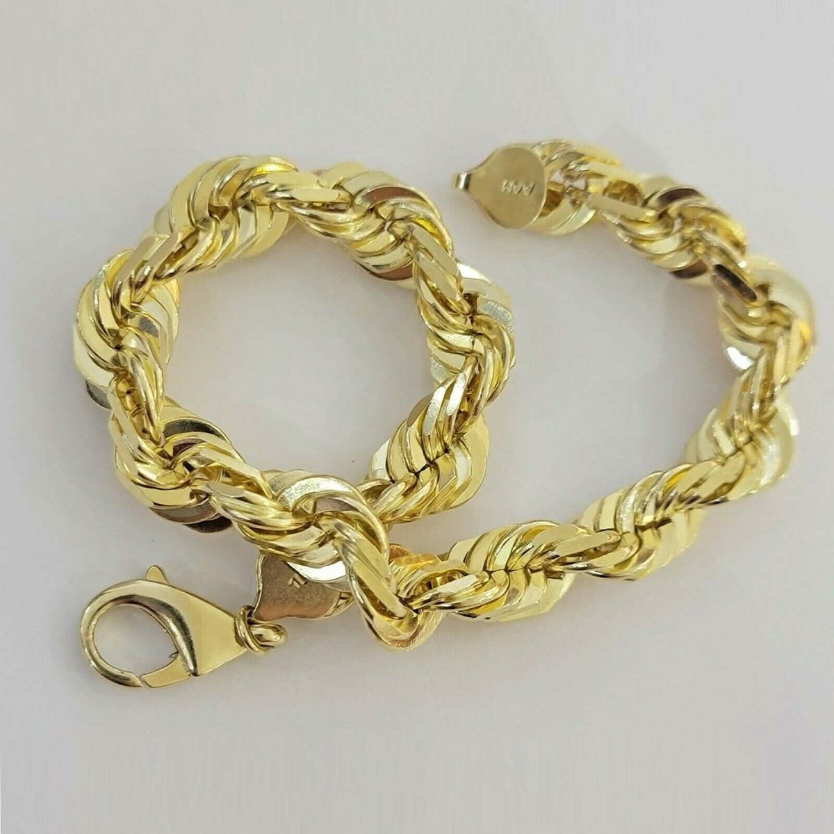 10k Yellow Gold Mens 6mm Diamond Cut Rope Genuine Italian Chain Link Bracelet 8" - A-1 Thread Vault