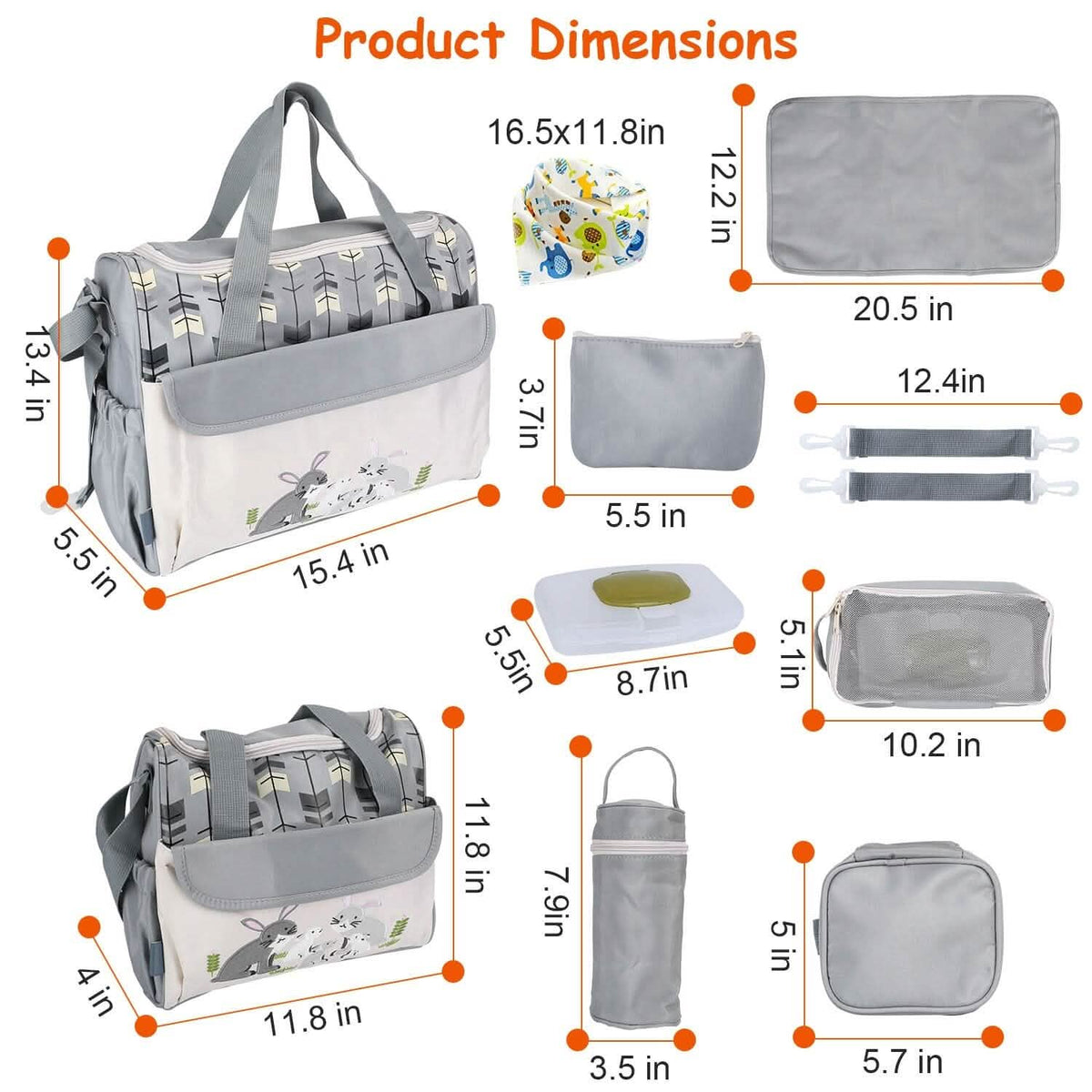 11-Piece Set: Multifunctional Diaper Handbags with Food Bag - A-1 Thread Vault