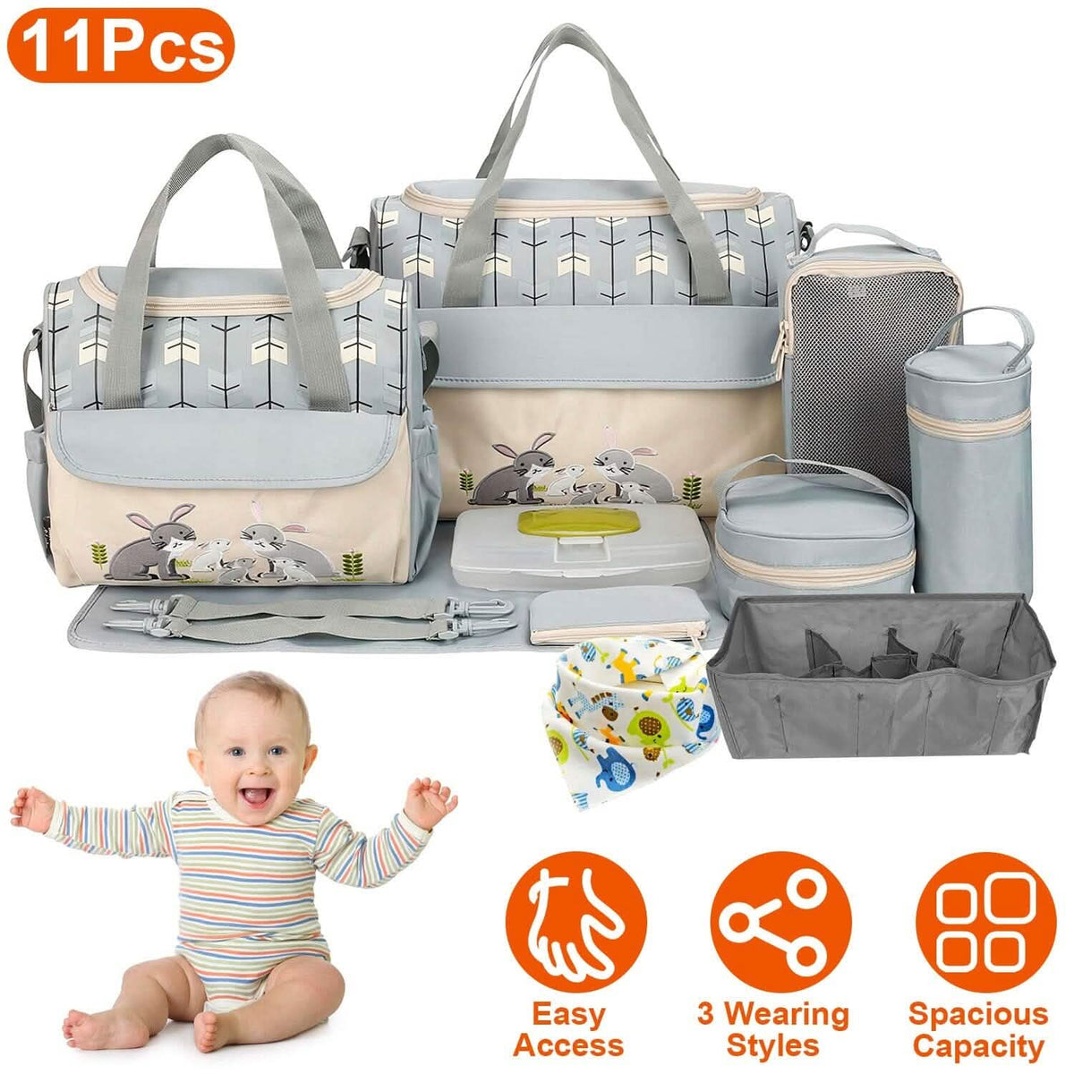 11-Piece Set: Multifunctional Diaper Handbags with Food Bag - A-1 Thread Vault