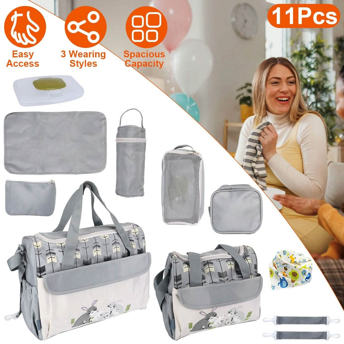 11-Piece Set: Multifunctional Diaper Handbags with Food Bag - A-1 Thread Vault