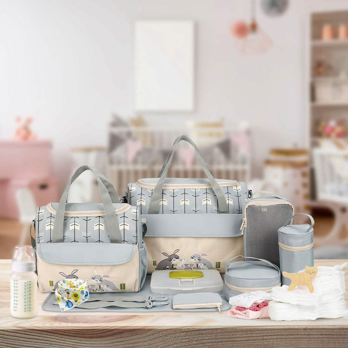 11-Piece Set: Multifunctional Diaper Handbags with Food Bag - A-1 Thread Vault