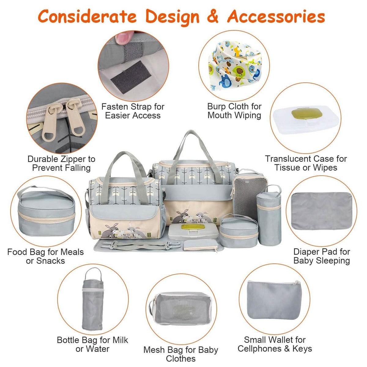 11-Piece Set: Multifunctional Diaper Handbags with Food Bag - A-1 Thread Vault