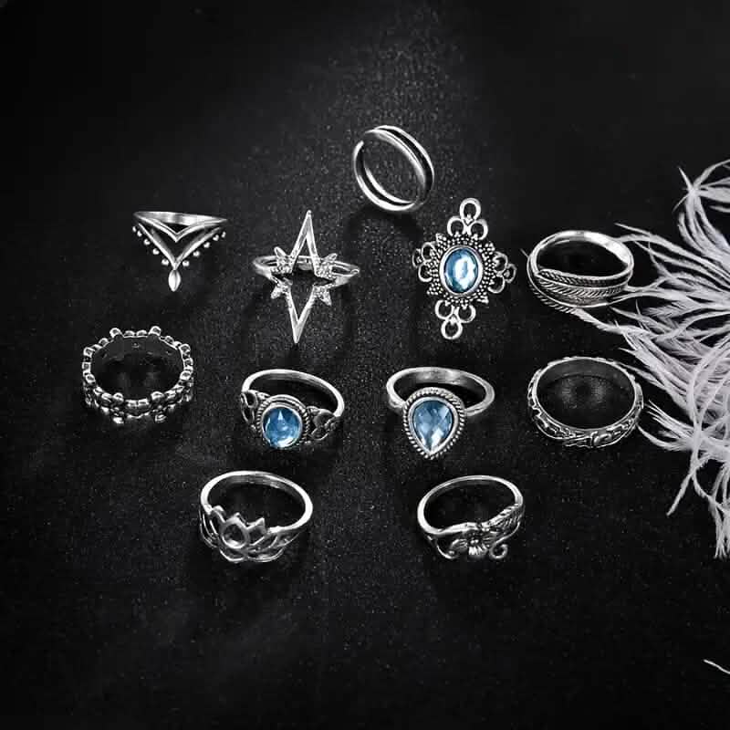 11-Pieces: Vintage Synthetic Gemstone Ring Set - A-1 Thread Vault