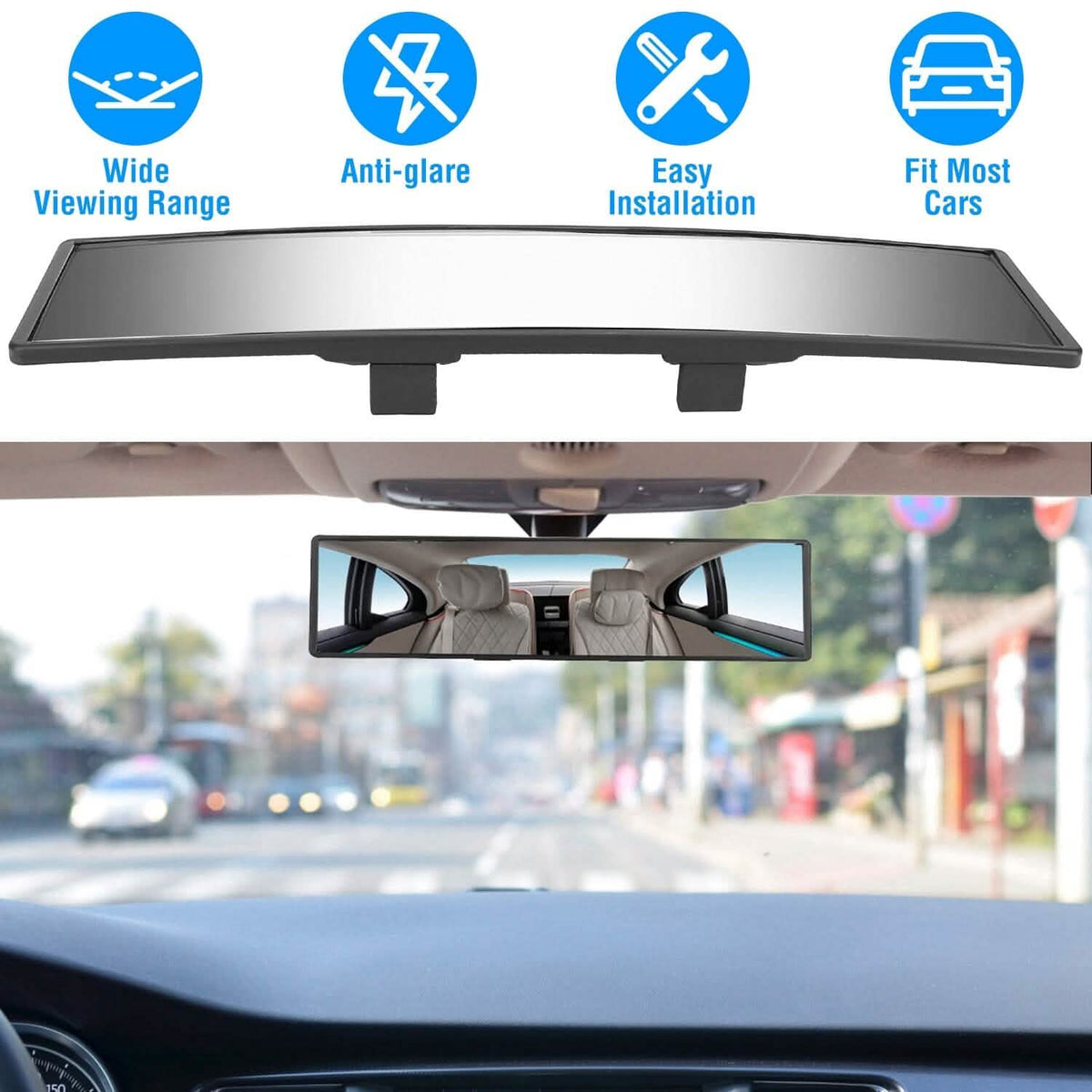 11.4-Inch Interior Clip-On Curve Car Rearview Mirror - A-1 Thread Vault