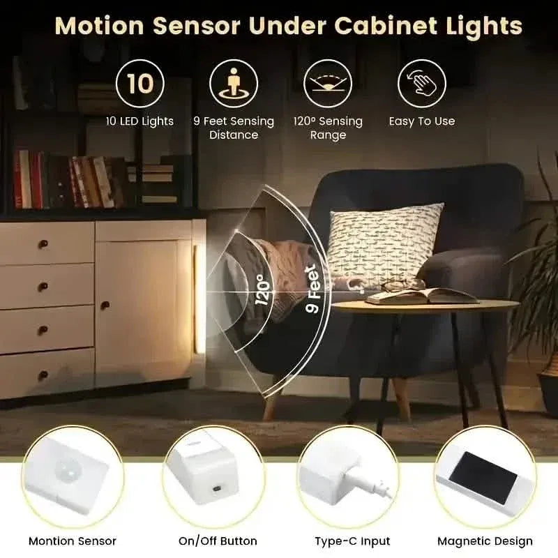 12-Pack: White LED Motion Sensor Cabinet Lights – Magnetic, USB Rechargeable, Detachable for Indoor Use - A-1 Thread Vault