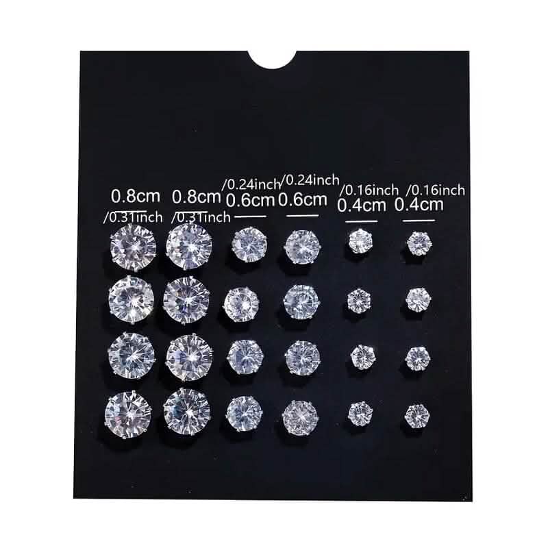 12-Pairs: Crystal Zircon Earrings Set - A-1 Thread Vault