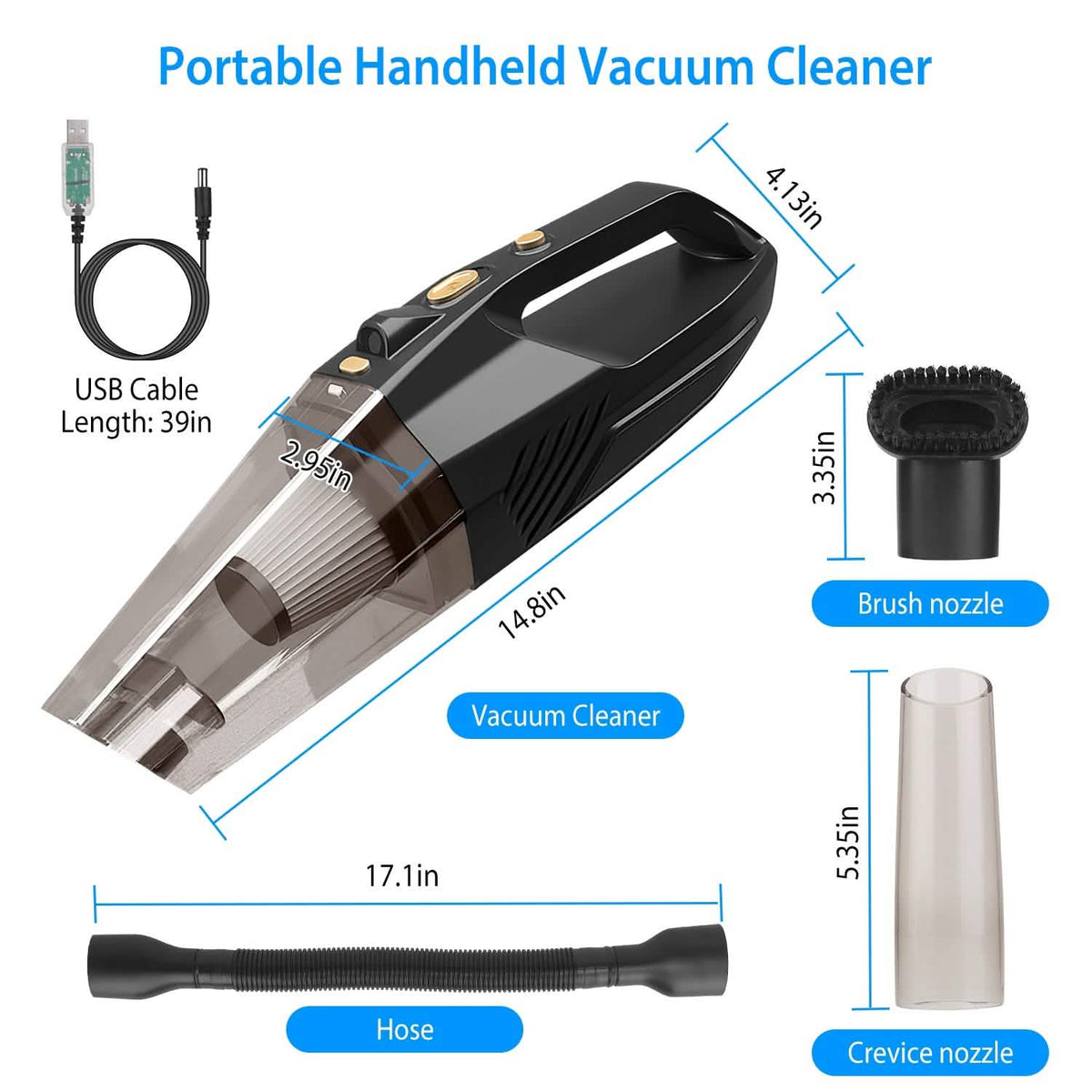 120W 8000PA Handheld Cordless Car Vacuum Cleaner with Accessory kit - A-1 Thread Vault
