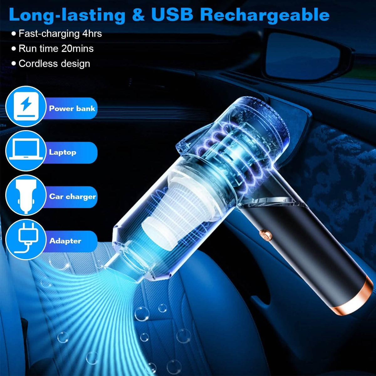 120W 9000PA Cordless Handheld Car Vacuum Cleaner with Searchlight - A-1 Thread Vault