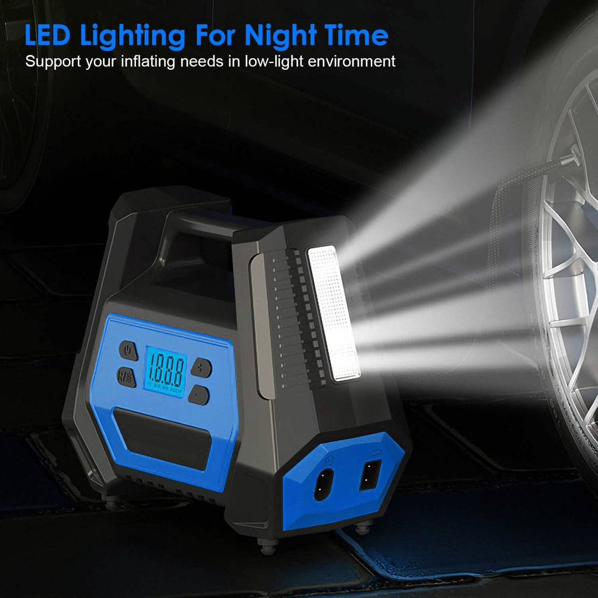 120W Max Power Portable Tire Pump with Digital Display LED Light - A-1 Thread Vault