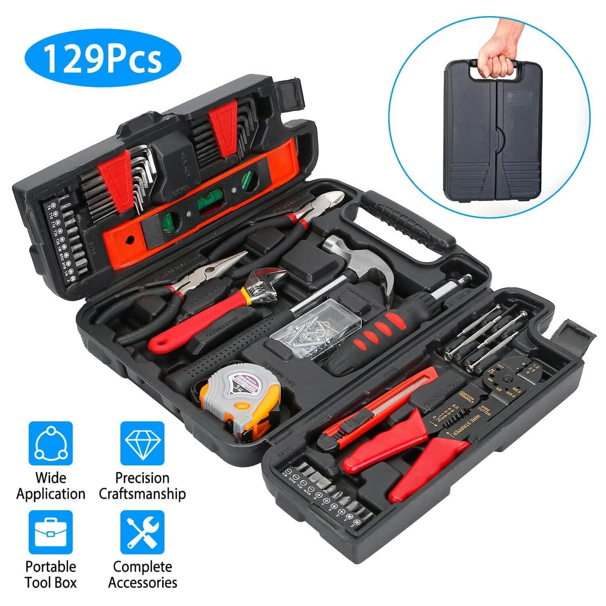 129-Pieces Set: Household Hand Tool Set - A-1 Thread Vault
