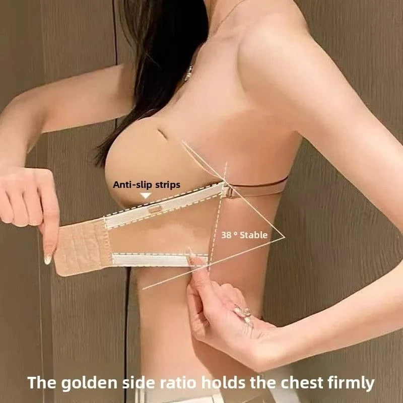 12CM Extreme Push Up Strapless Bra - No Wire, Back Support, Adhesive Sticky Bra for Lift Cleavage Non-Slip Invisible Nude Bra - A-1 Thread Vault