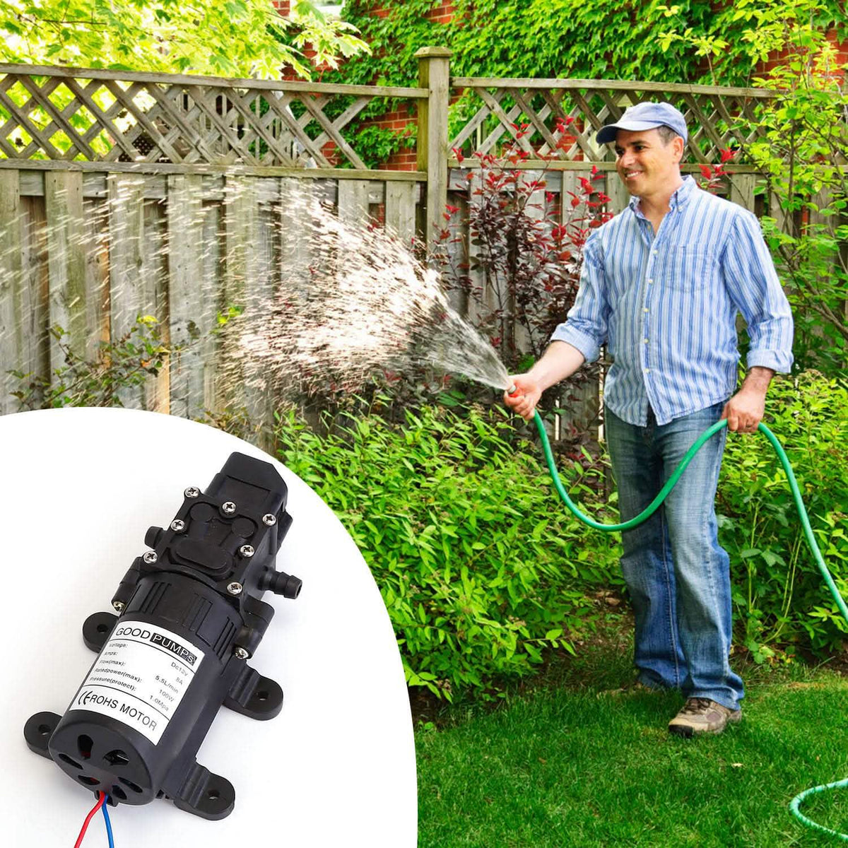 12V Water Pump with 2 Hose Clamps 123PSI Self Priming Sprayer Pump - A-1 Thread Vault