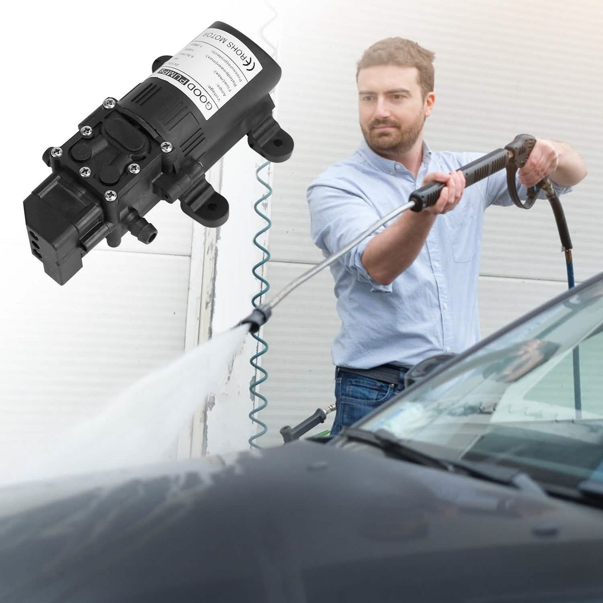 12V Water Pump with 2 Hose Clamps 123PSI Self Priming Sprayer Pump - A-1 Thread Vault