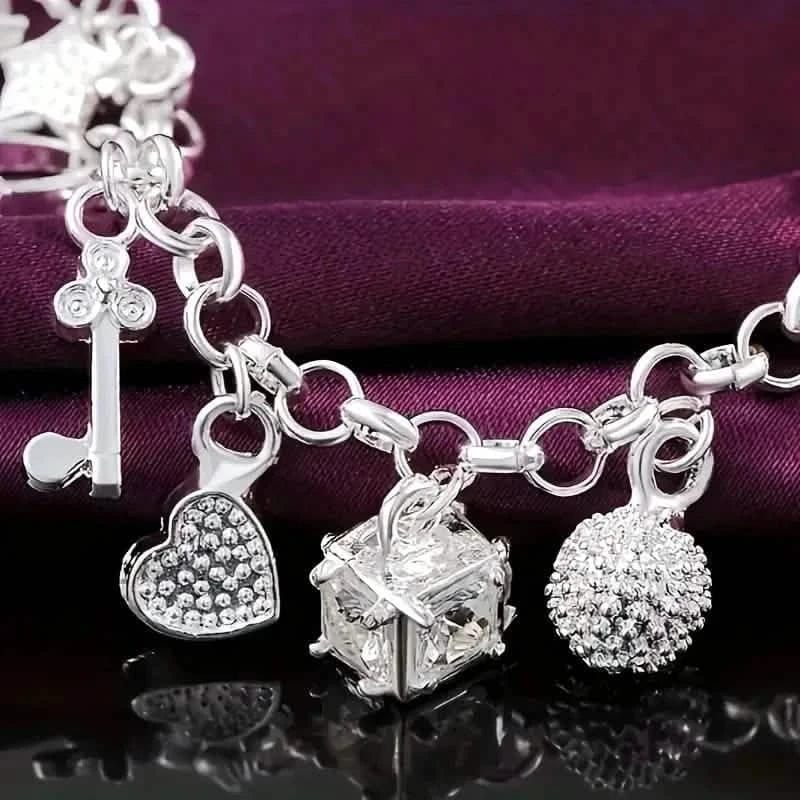 13 Pendant Charm Bracelet - Cubic Zirconia, No Plating, Fashion Jewelry Chain - A-1 Thread Vault