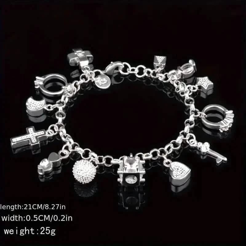13 Pendant Charm Bracelet - Cubic Zirconia, No Plating, Fashion Jewelry Chain - A-1 Thread Vault