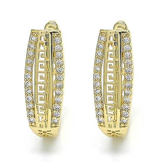 14k Gold Filled High Polish Finish Small Hoop, Greek Key Design, Polished Finish, Golden Tone - A-1 Thread Vault