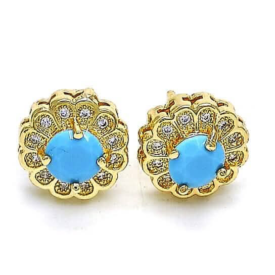 14k Gold Filled High Polish Finsh Turquoise Flower Stud Earring with Micro Pave - A-1 Thread Vault