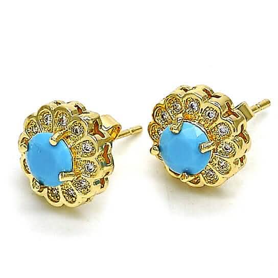 14k Gold Filled High Polish Finsh Turquoise Flower Stud Earring with Micro Pave - A-1 Thread Vault