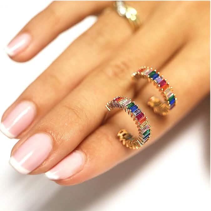 14K Gold Plated Cubic Zirconia Multicolor Rainbow Round Hoop Stud Earrings - A-1 Thread Vault