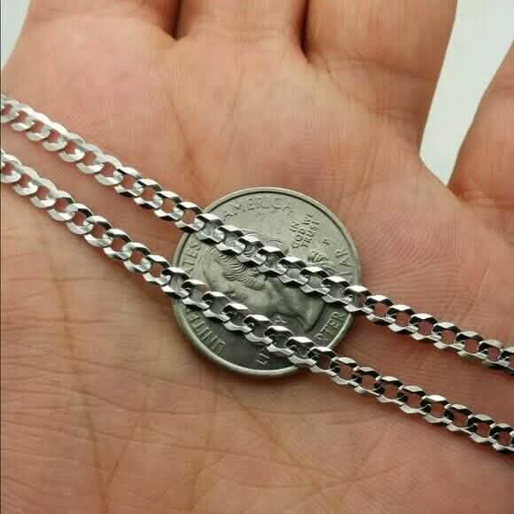 14K Solid White Gold 2mm Cuban Link Chain Necklace - A-1 Thread Vault