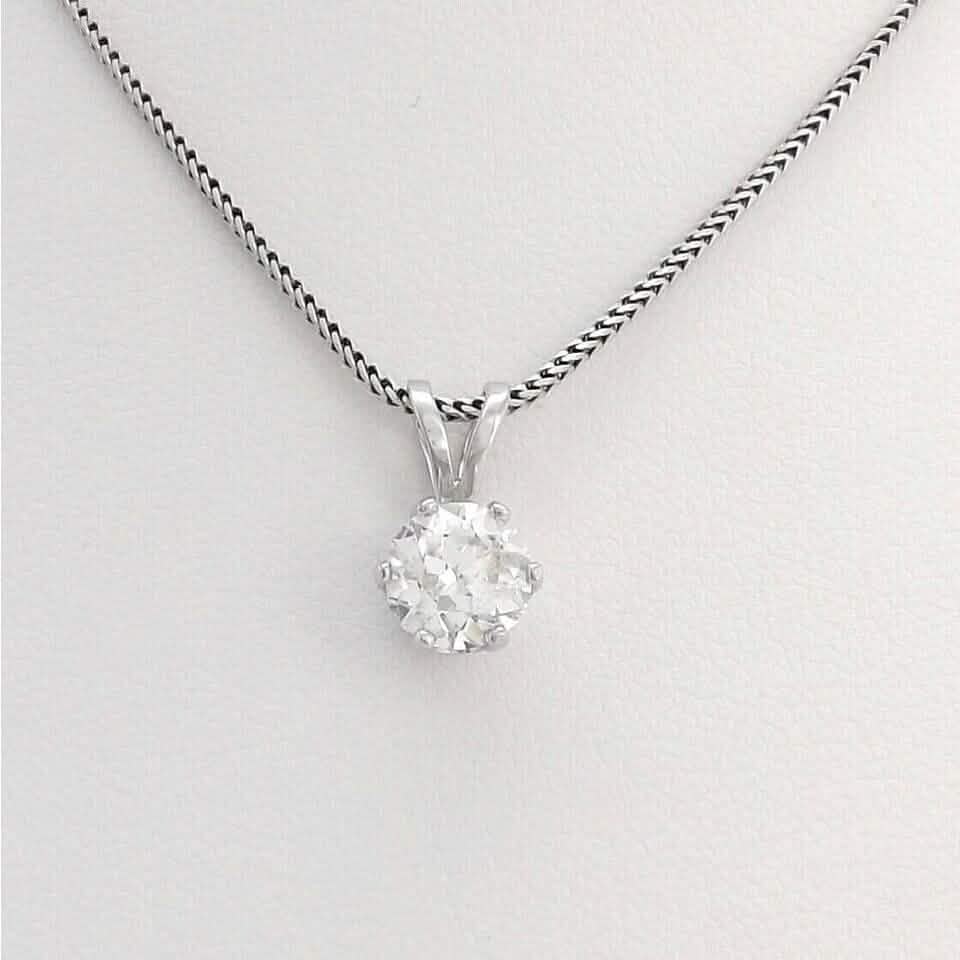 14K White Gold 1Ct Round European Cut Solitaire Diamond Pendant Necklace - A-1 Thread Vault