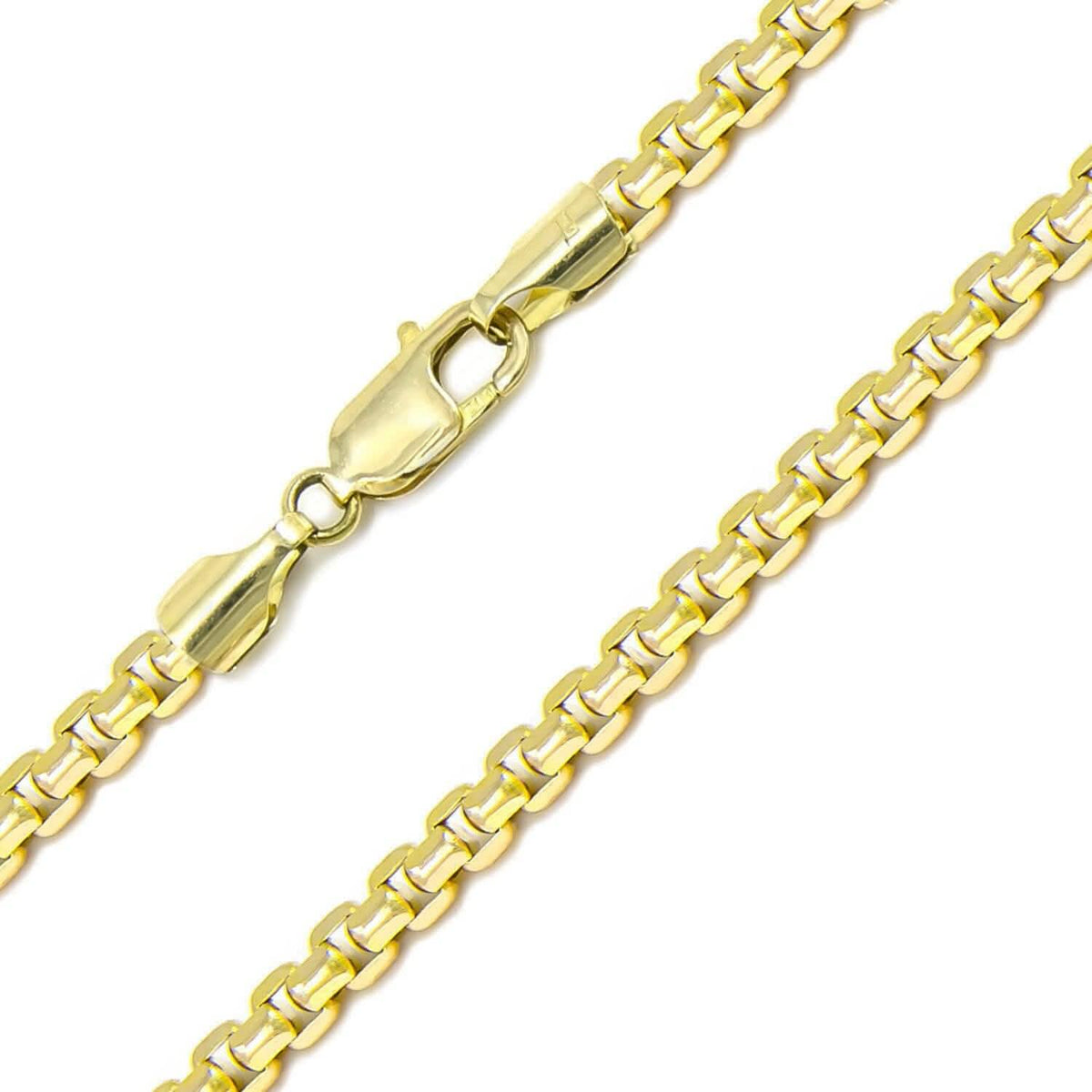 14K Yellow Solid Gold Round Box Link Chain Necklace - A-1 Thread Vault