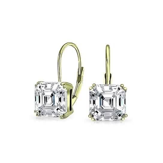 1.5 Carat Cz White Topaz Asscher-cut Leverback Earrings Sterling Silver Gold Tone - A-1 Thread Vault