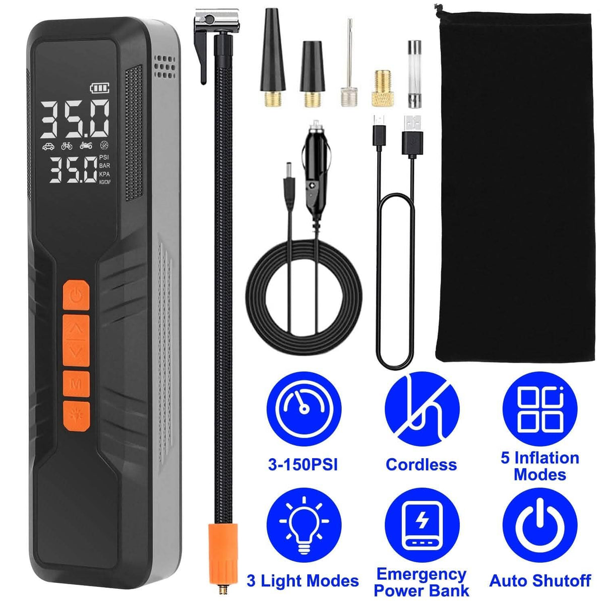 150 PSI Portable Tire Inflator Cordless Digital Air Compressor - A-1 Thread Vault