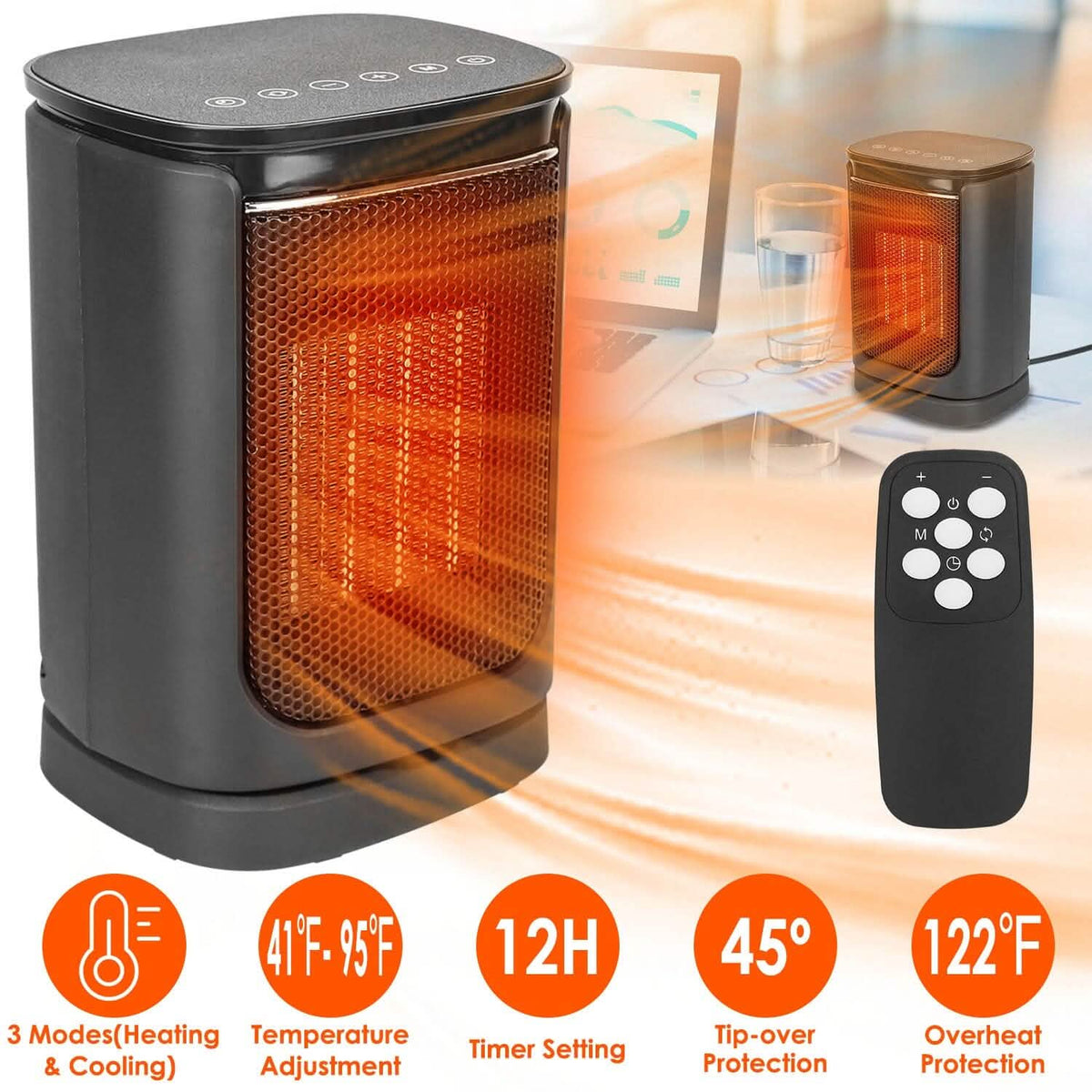 1500W Electric Space Heater Ceramic Heater Fan with 3 Modes Remote Control Digital Display - A-1 Thread Vault