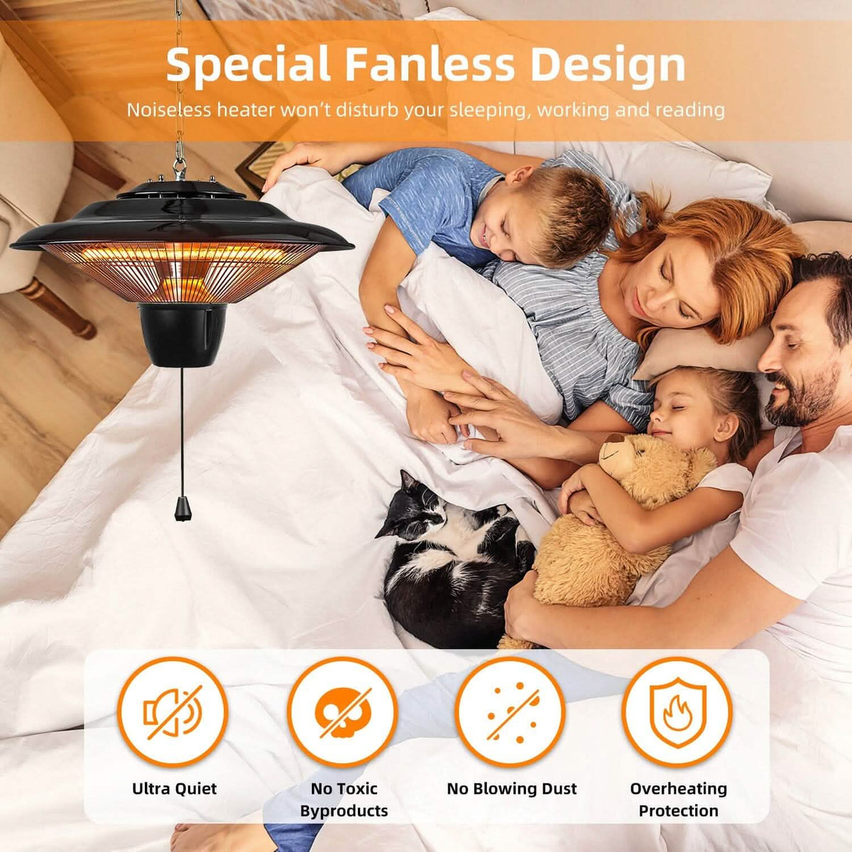 1500W Outdoor Hanging Patio Ultra-Quiet Electric Heating Lamp - A-1 Thread Vault