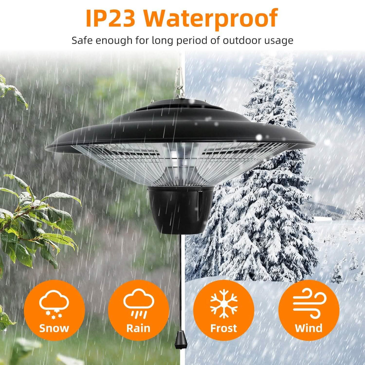 1500W Outdoor Hanging Patio Ultra-Quiet Electric Heating Lamp - A-1 Thread Vault