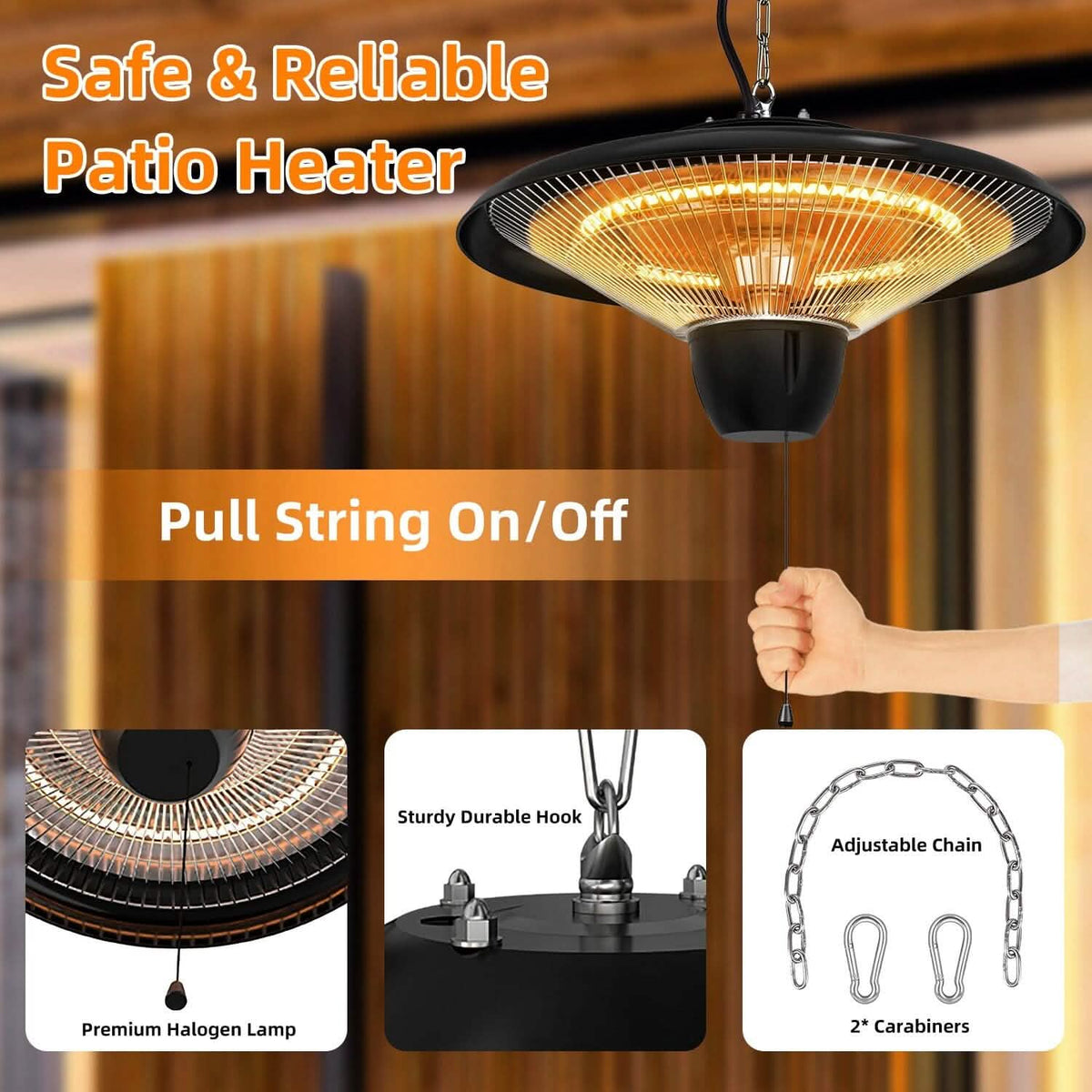 1500W Outdoor Hanging Patio Ultra-Quiet Electric Heating Lamp - A-1 Thread Vault