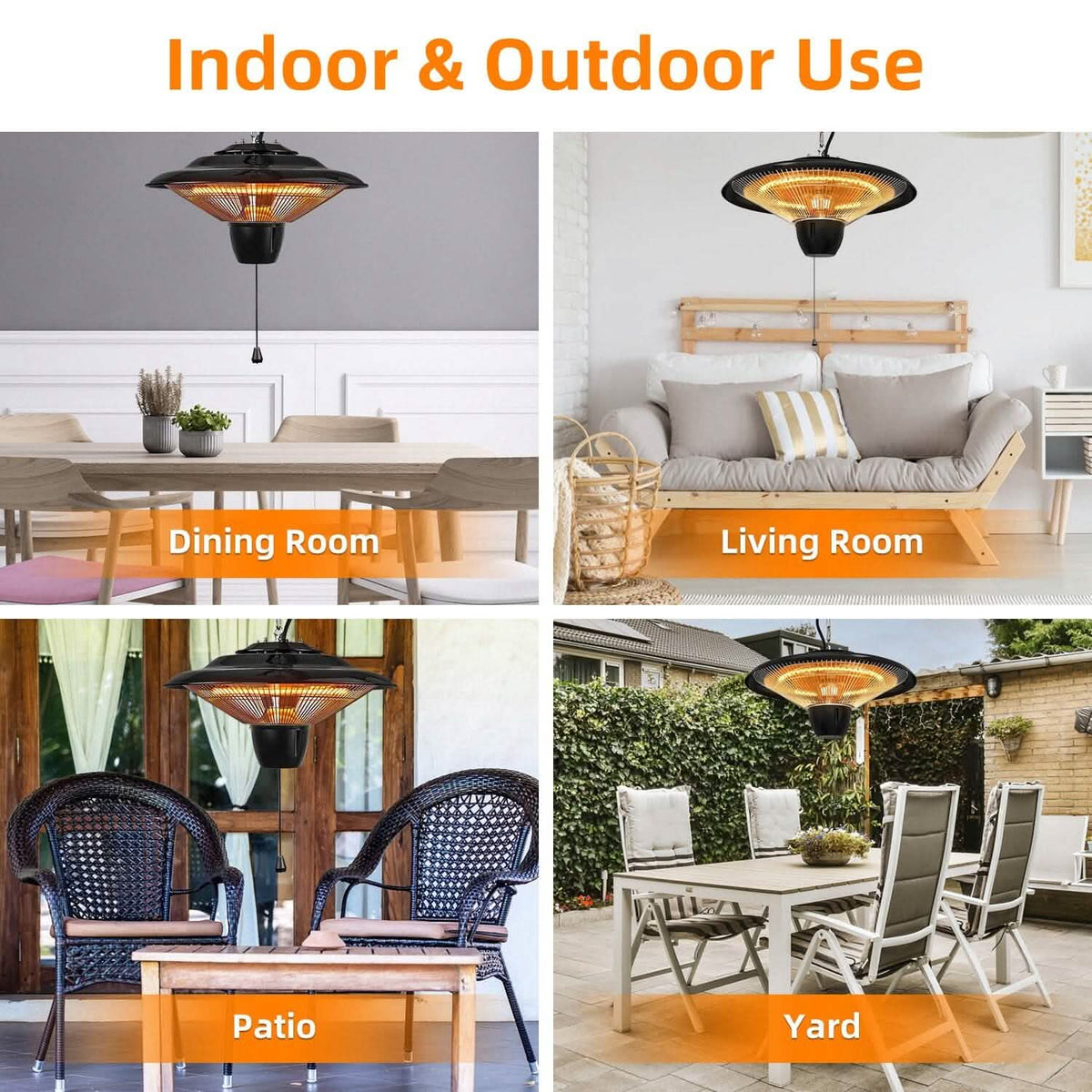 1500W Outdoor Hanging Patio Ultra-Quiet Electric Heating Lamp - A-1 Thread Vault